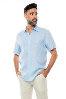 Short Sleeve Yarn Dye Linen Shirt